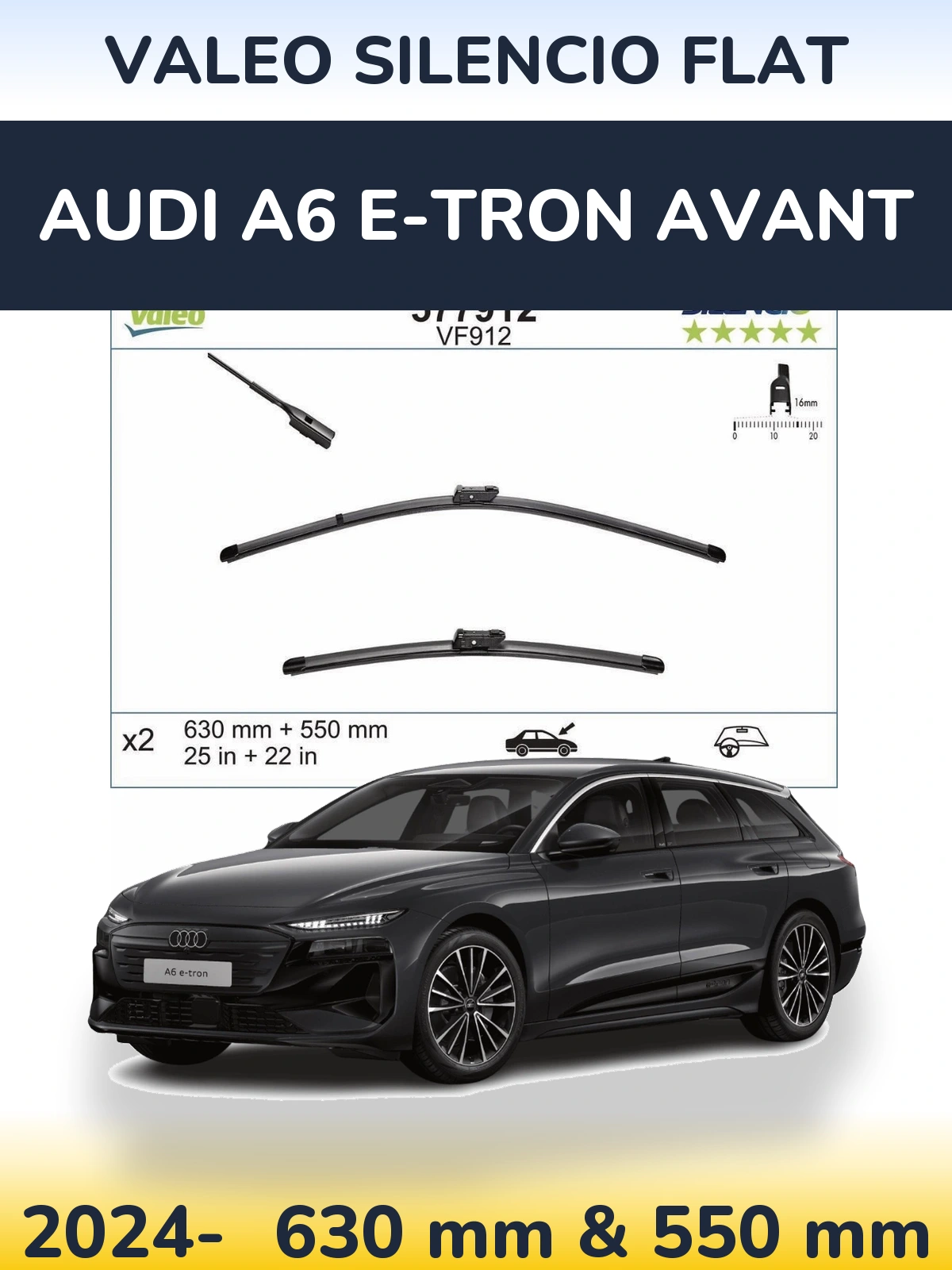 Komplet przednich wycieraczek Valeo Silencio Flat 630 & 550 mm do Audi A6 e-tron Avant 2024-2026