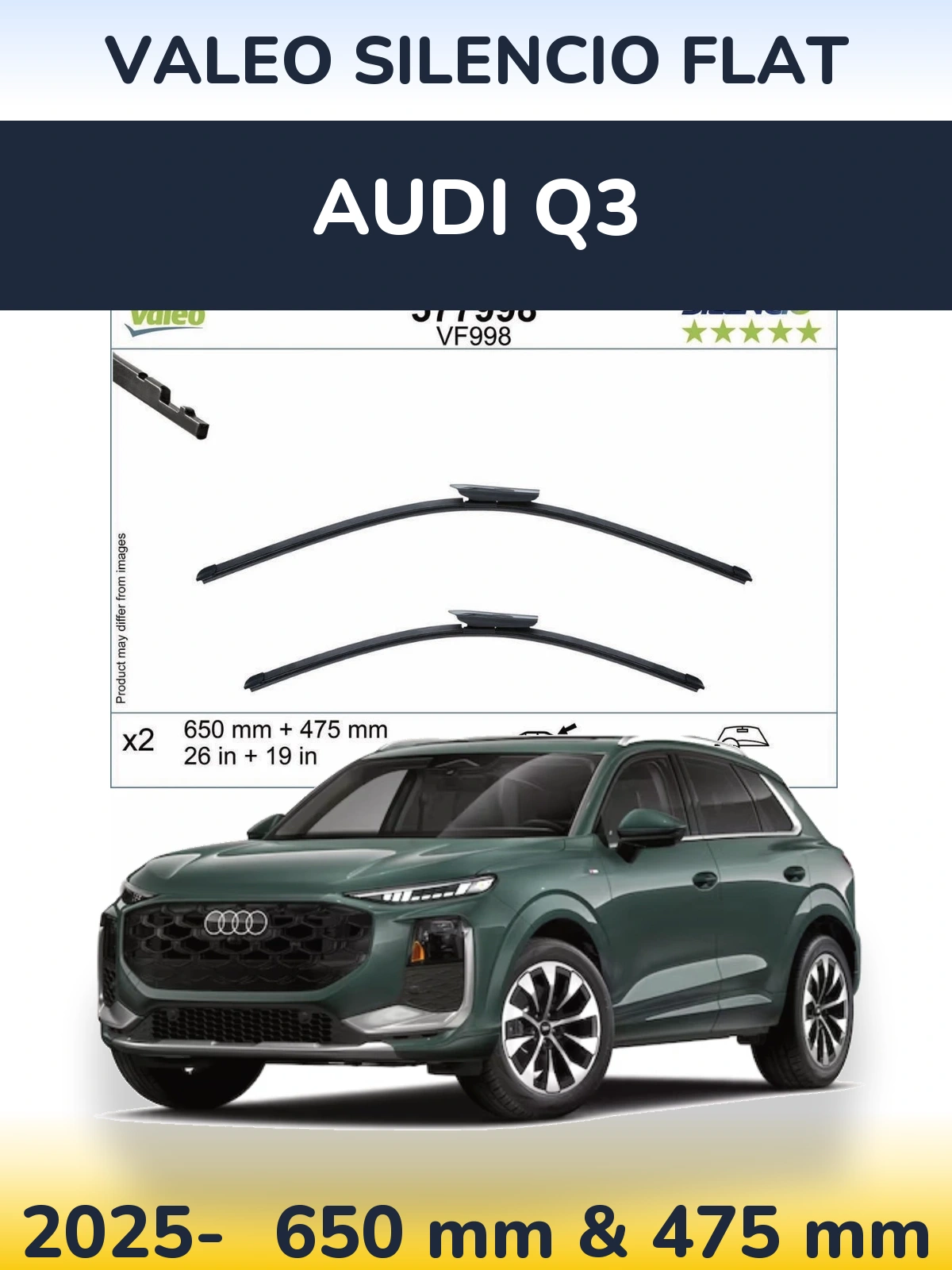 Front wiper blade set Valeo Silencio Flat 650 & 475 mm for Audi Q3 2025-2026