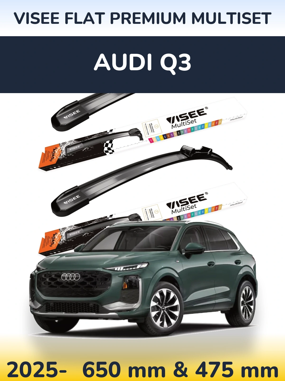 Комплект передних дворников VISEE FLAT PREMIUM MultiSet 650 & 475 мм для Audi Q3 2025-2026