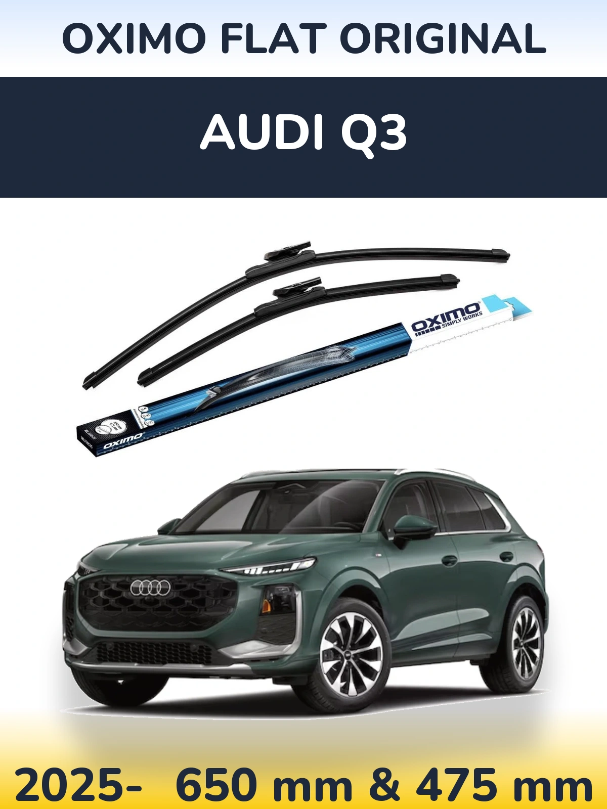 Комплект передних дворников Oximo Flat Original 650 & 475 мм для Audi Q3 2025-2026