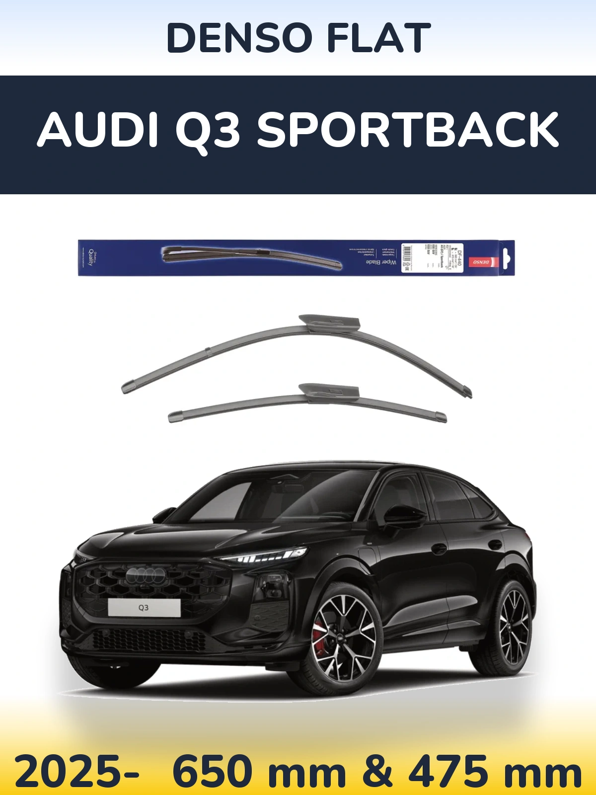 Front wiper blade set Denso Flat 650 & 475 mm for Audi Q3 Sportback 2025-2026