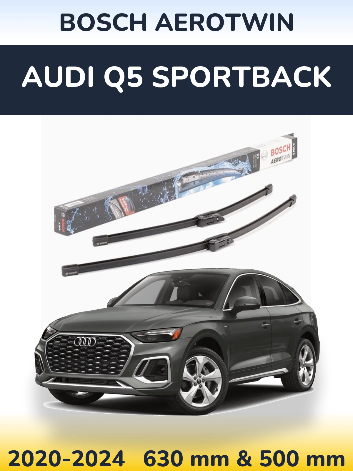 Комплект передних дворников BOSCH AeroTwin 630 & 500 мм для Audi Q5 Sportback 2020-2024