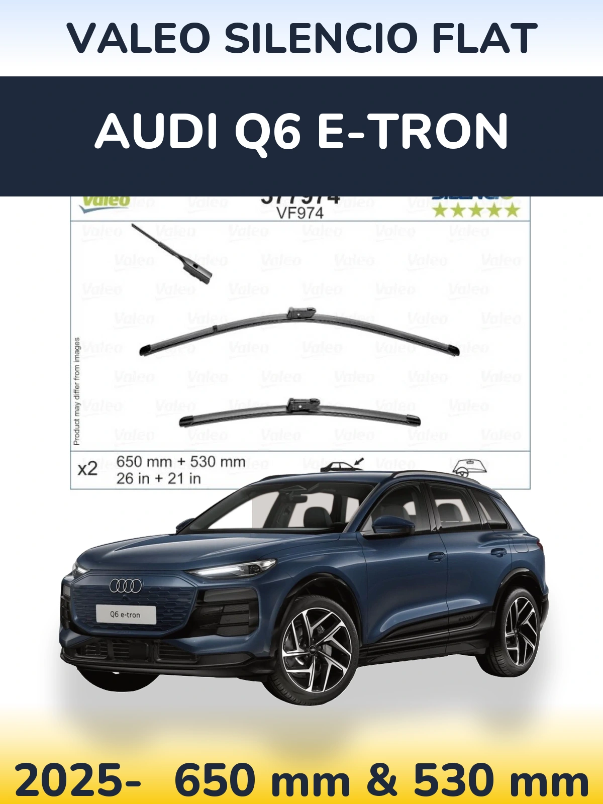 Komplet przednich wycieraczek Valeo Silencio Flat 650 & 530 mm do Audi Q6 e-tron 2025-2026