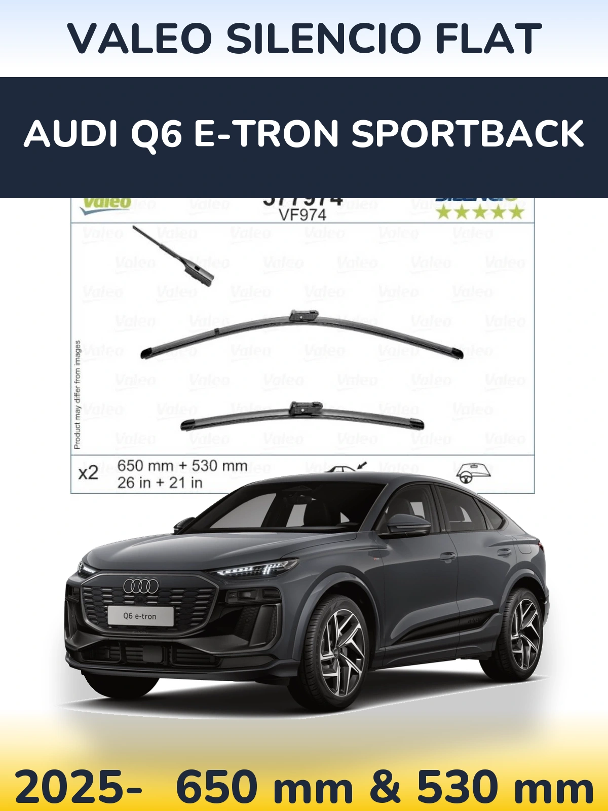 Komplet przednich wycieraczek Valeo Silencio Flat 650 & 530 mm do Audi Q6 e-tron Sportback 2025-2026