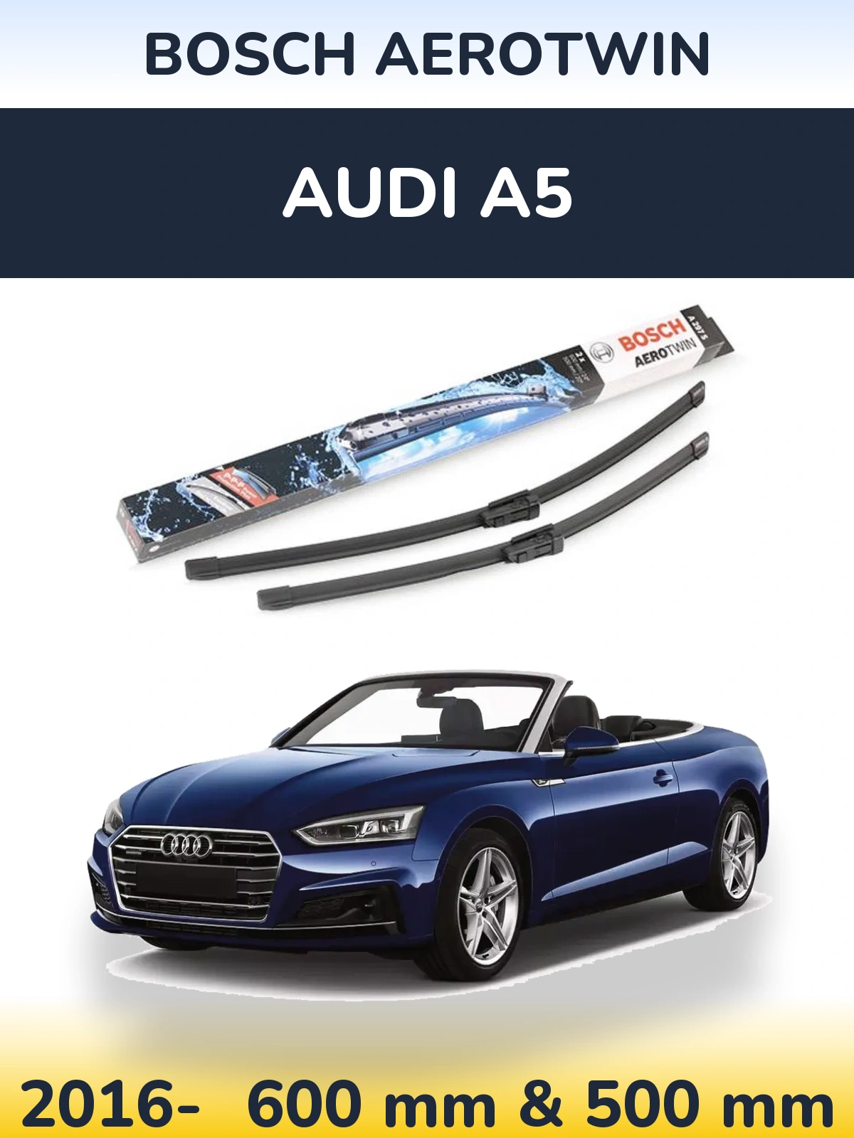 Комплект передних дворников BOSCH AeroTwin 600 & 500 мм для Audi A5 2016-2026