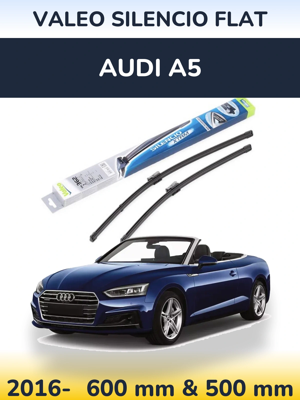 Front wiper blade set Valeo Silencio Flat 600 & 500 mm for Audi A5 2016-2026