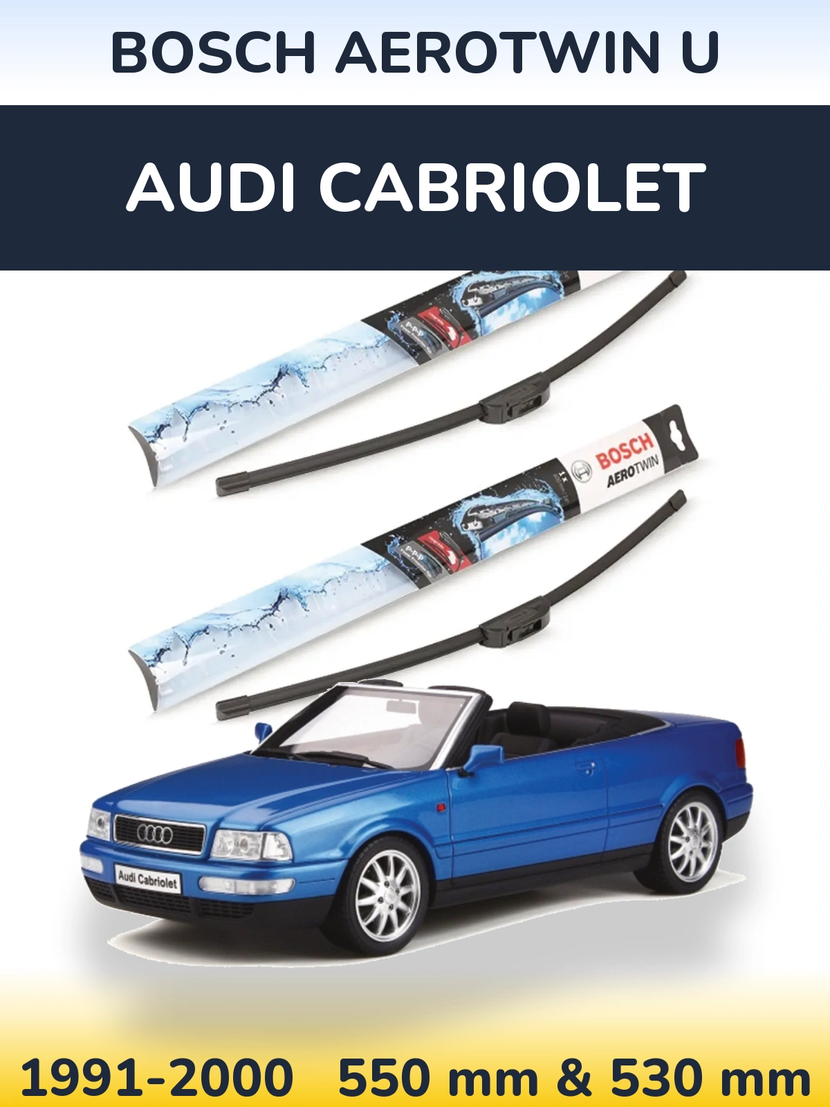 Komplet przednich wycieraczek BOSCH AeroTwin U 550 & 530 mm do Audi Cabriolet 1991-2000