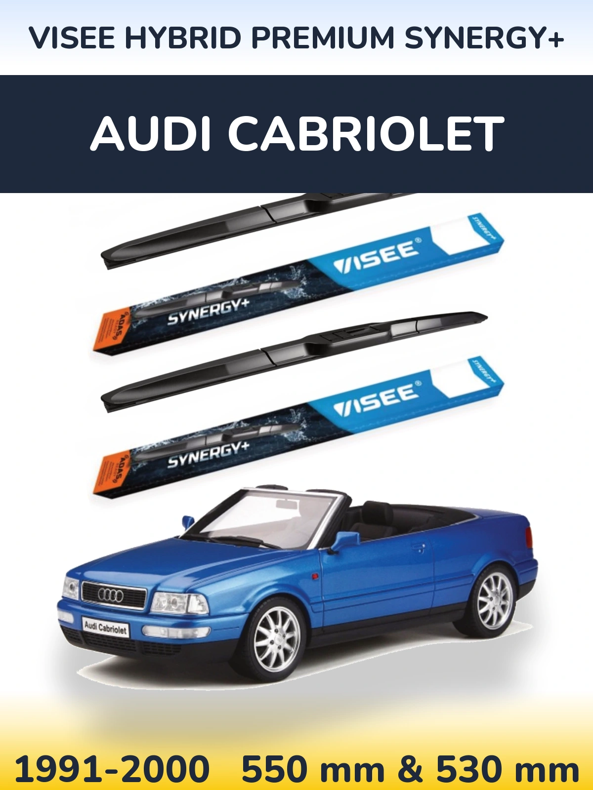 Front wiper blade set VISEE HYBRID PREMIUM SYNERGY+ 550 & 530 mm for Audi Cabriolet 1991-2000