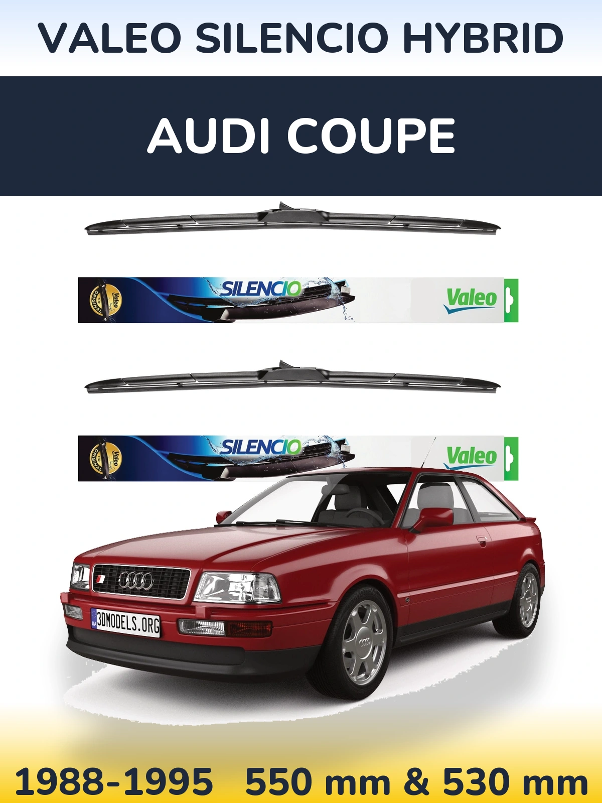 Komplet przednich wycieraczek Valeo Silencio Hybrid 550 & 530 mm do Audi Coupe 1988-1995