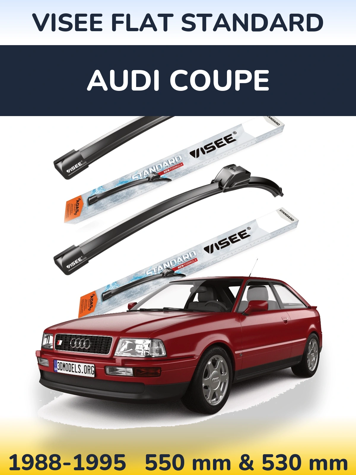 Komplet przednich wycieraczek VISEE FLAT STANDARD 550 & 530 mm do Audi Coupe 1988-1995