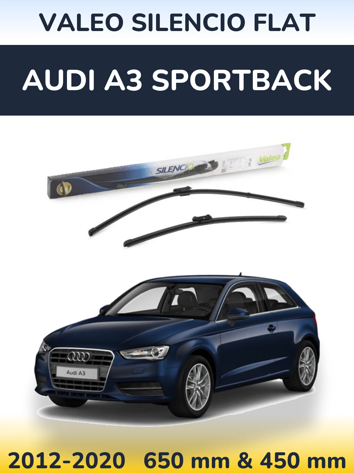 Front wiper blade set Valeo Silencio Flat 650 & 450 mm for Audi A3 Sportback 2012-2020
