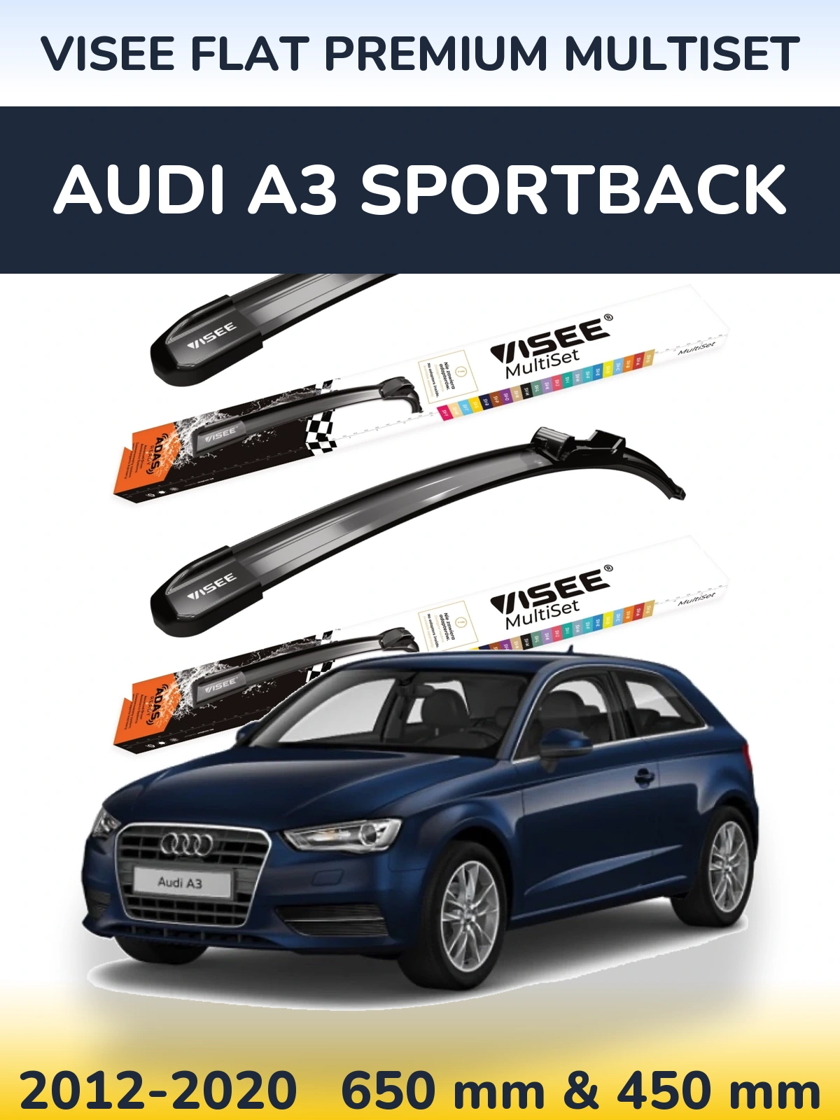 Komplet przednich wycieraczek VISEE FLAT PREMIUM MultiSet 650 & 450 mm do Audi A3 Sportback 2012-2020
