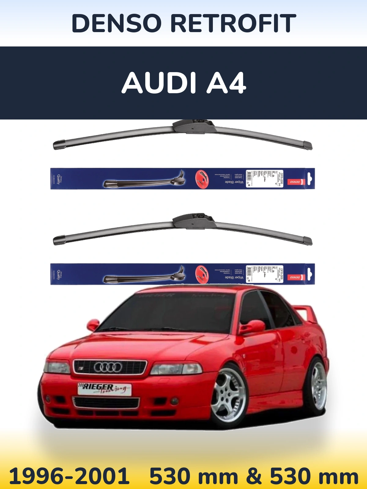 Front wiper blade set Denso Retrofit 530 & 530 mm for Audi A4 1996-2001