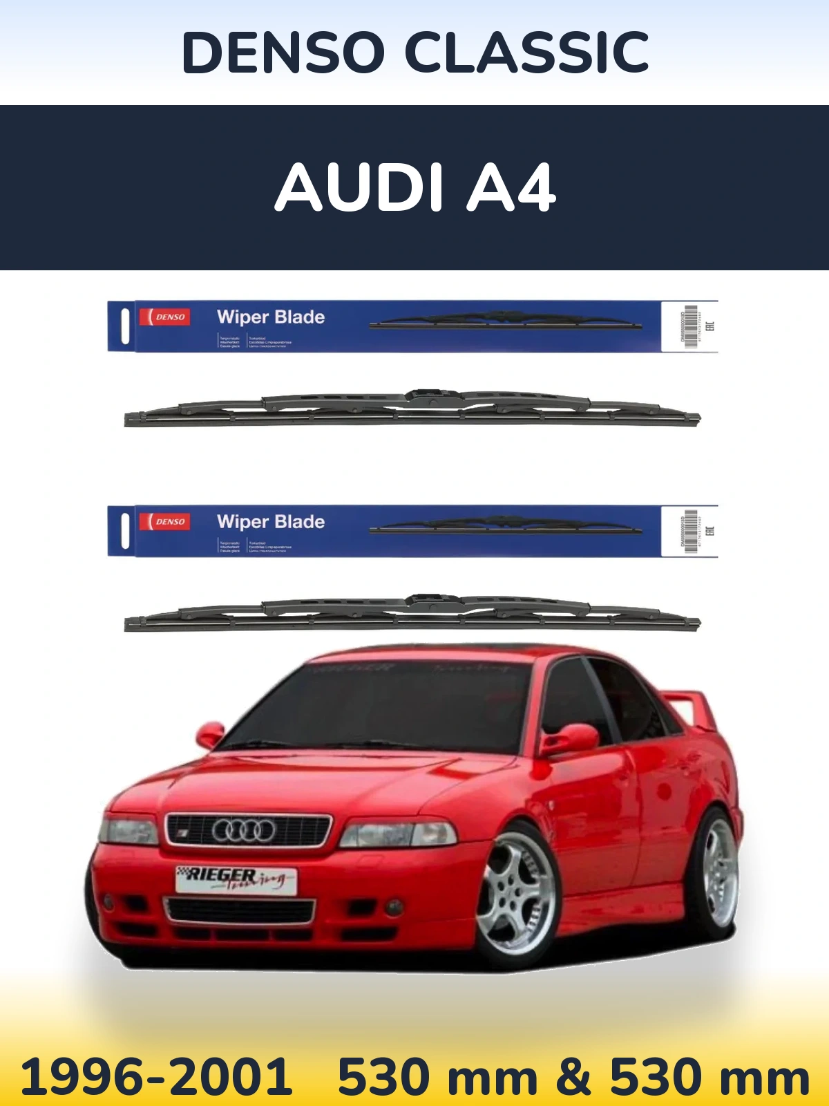 Front wiper blade set Denso Classic 530 & 530 mm for Audi A4 1996-2001
