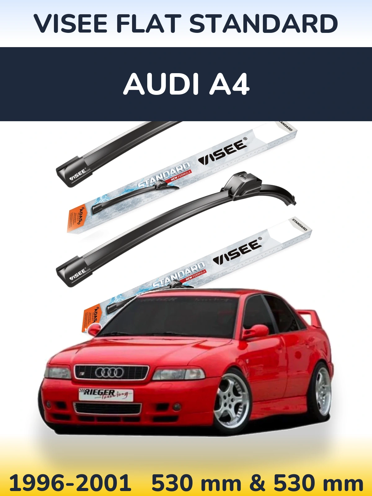 Комплект передних дворников VISEE FLAT STANDARD 530 & 530 мм для Audi A4 1996-2001