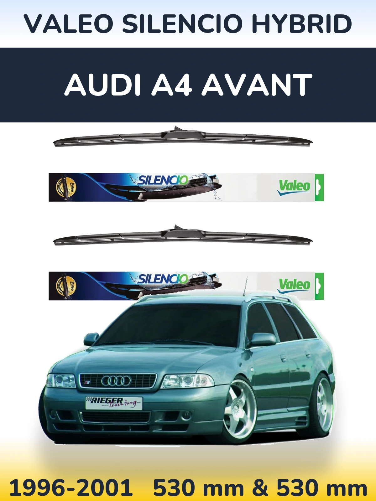 Комплект передних дворников Valeo Silencio Hybrid 530 & 530 мм для Audi A4 Avant 1996-2001