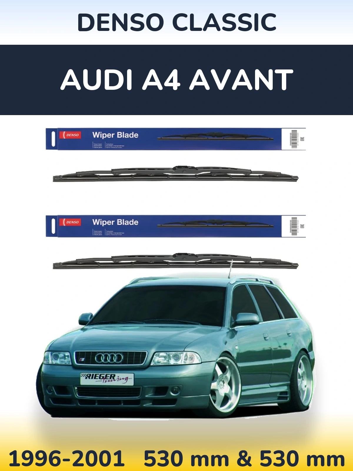 Komplet przednich wycieraczek Denso Classic 530 & 530 mm do Audi A4 Avant 1996-2001