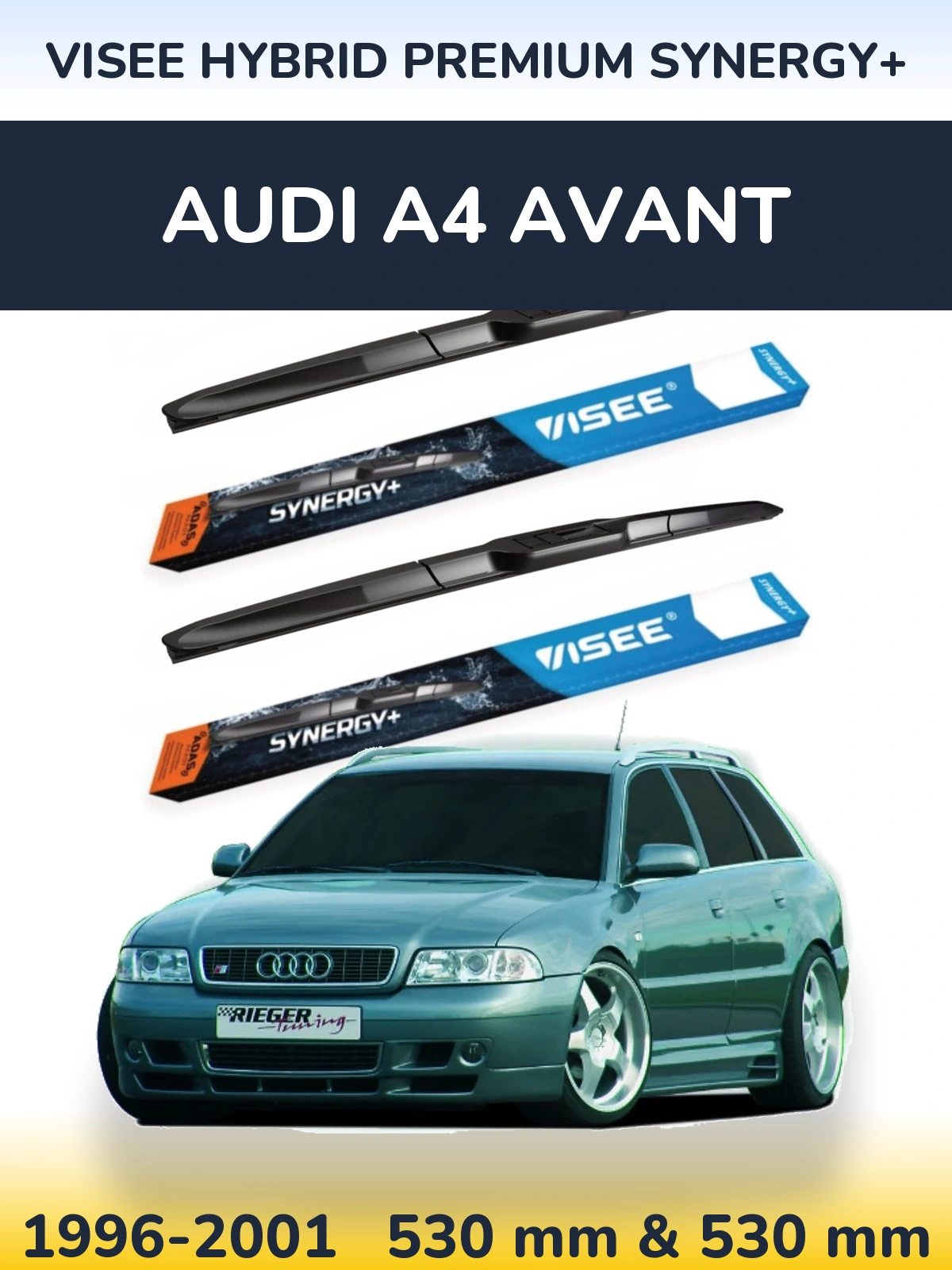 Komplet przednich wycieraczek VISEE HYBRID PREMIUM SYNERGY+ 530 & 530 mm do Audi A4 Avant 1996-2001