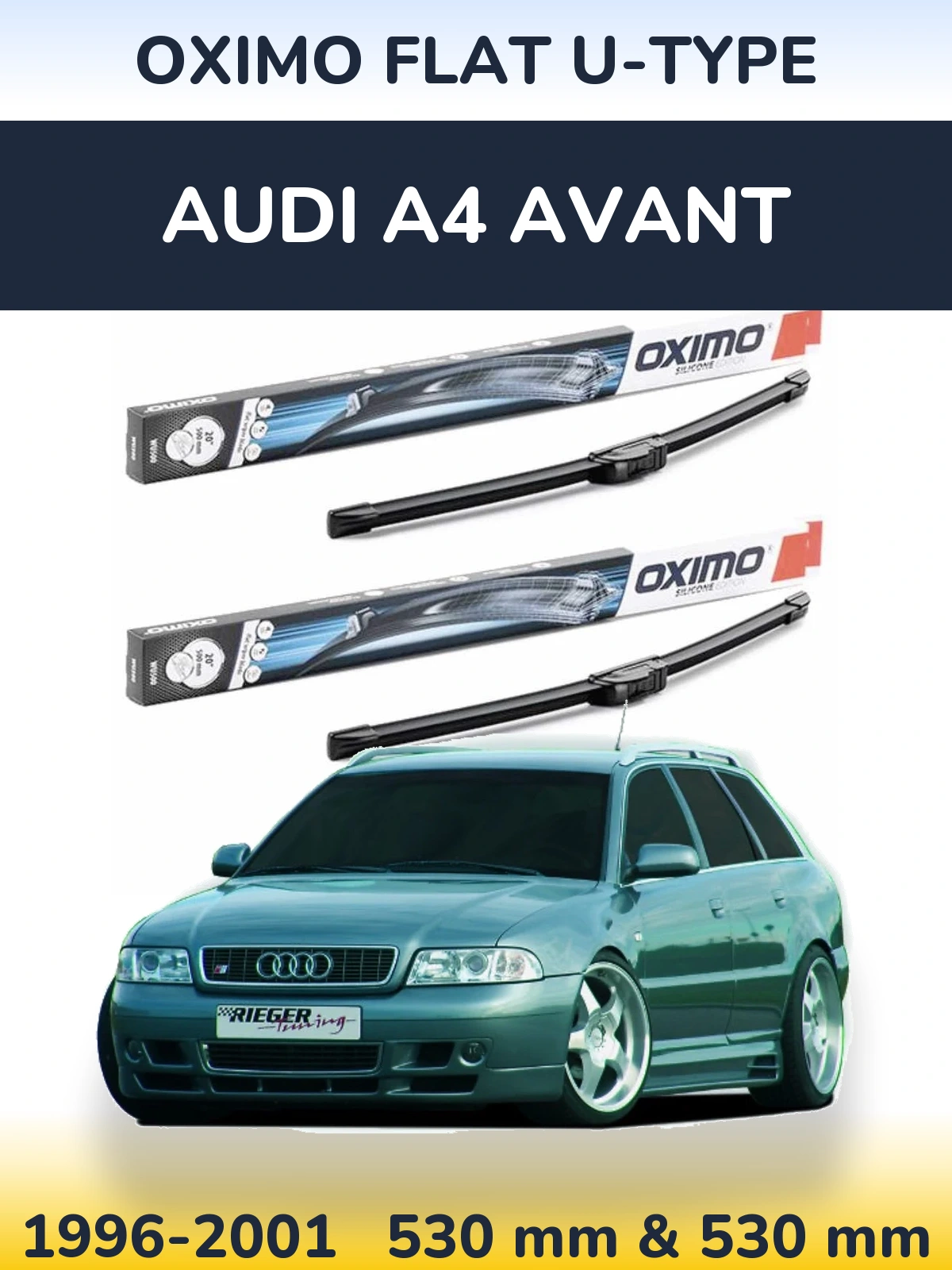 Komplet przednich wycieraczek Oximo Flat U-type 530 & 530 mm do Audi A4 Avant 1996-2001