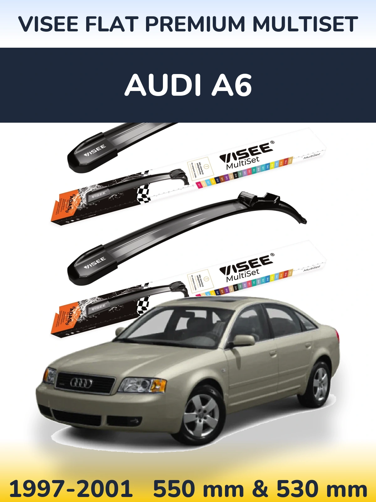 Комплект передних дворников VISEE FLAT PREMIUM MultiSet 550 & 530 мм для Audi A6 1997-2001