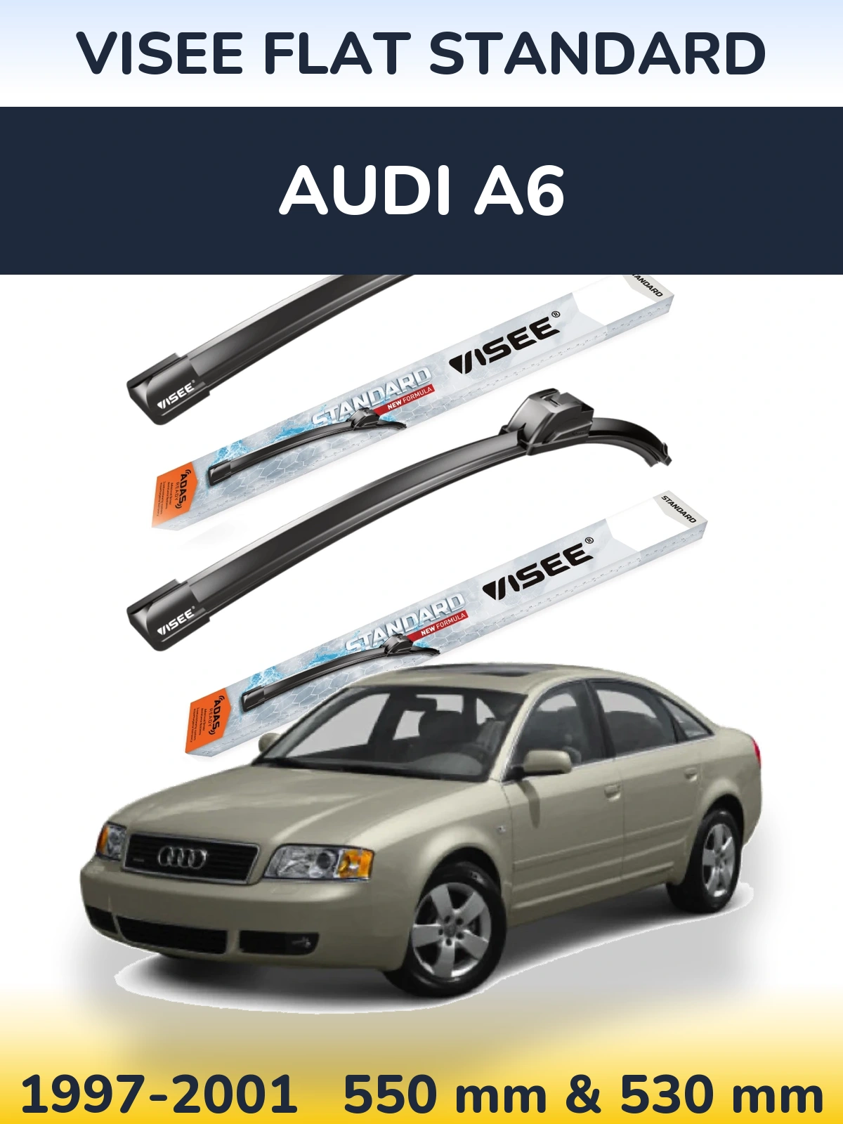 Front wiper blade set VISEE FLAT STANDARD 550 & 530 mm for Audi A6 1997-2001