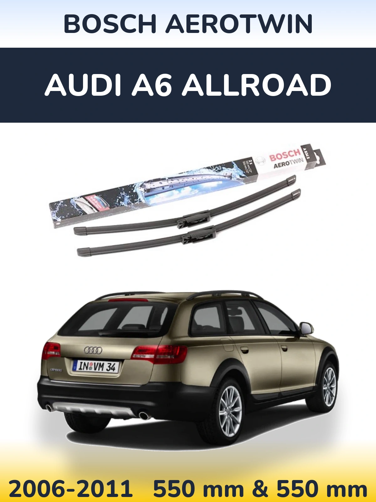Комплект передних дворников BOSCH AeroTwin 555 & 555 мм для Audi A6 Allroad 2006-2011