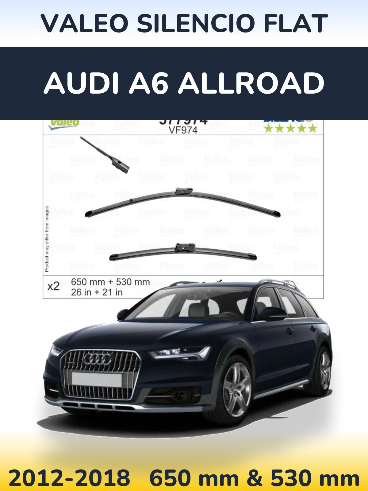 Комплект передних дворников Valeo Silencio Flat 650 & 530 мм для Audi A6 Allroad 2012-2018