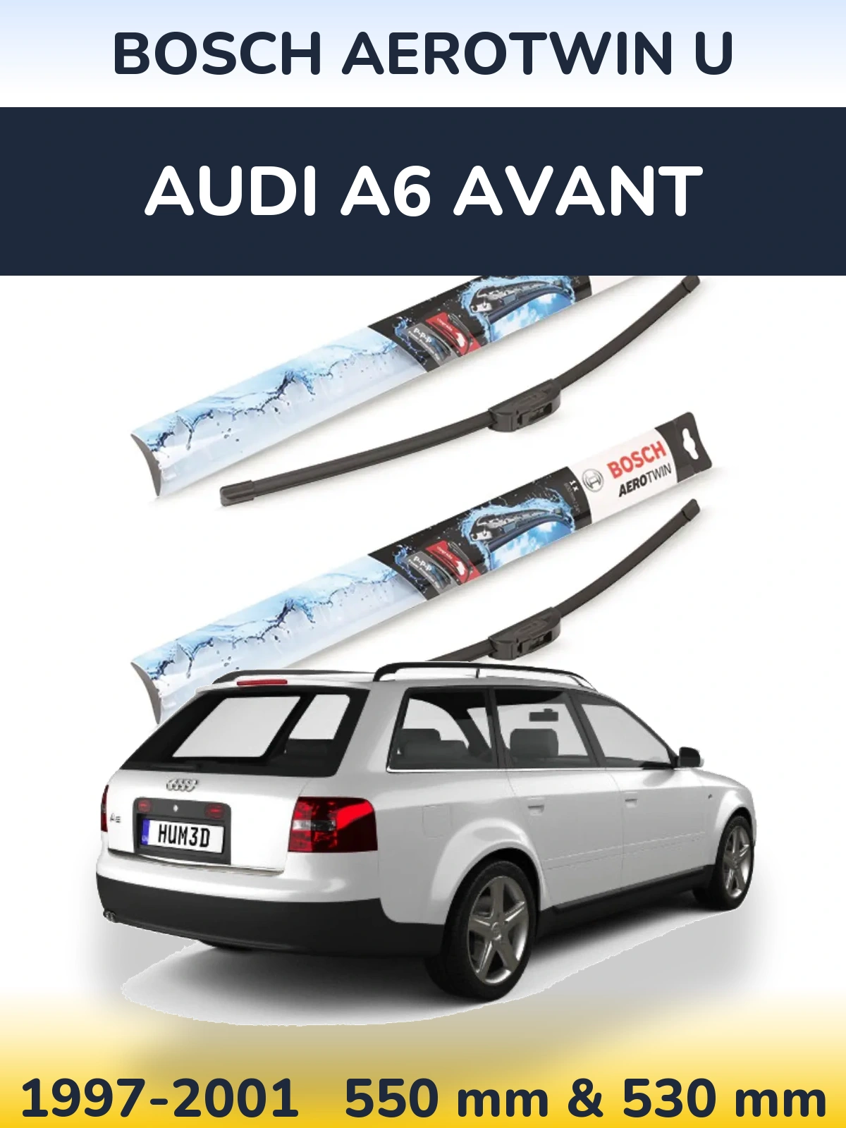 Komplet przednich wycieraczek BOSCH AeroTwin U 550 & 530 mm do Audi A6 Avant 1997-2001