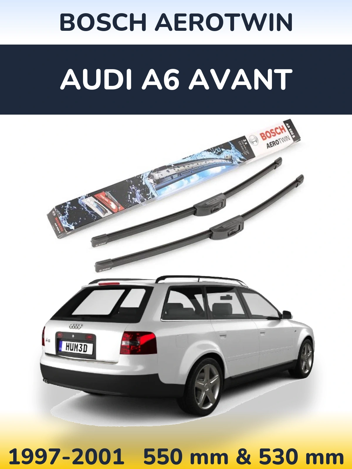 Komplet przednich wycieraczek BOSCH AeroTwin 550 & 530 mm do Audi A6 Avant 1997-2001