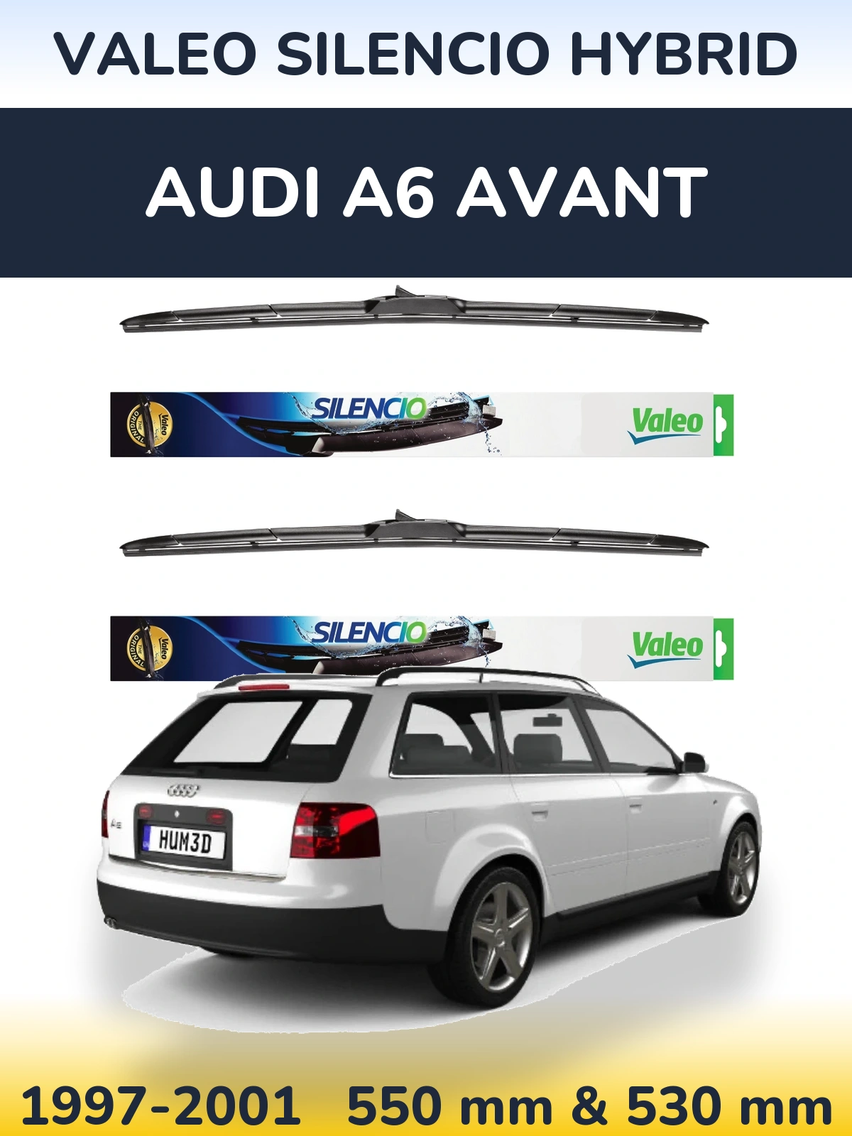 Komplet przednich wycieraczek Valeo Silencio Hybrid 550 & 530 mm do Audi A6 Avant 1997-2001