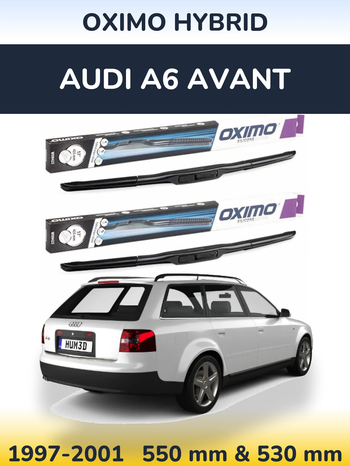 Front wiper blade set Oximo Hybrid 550 & 530 mm for Audi A6 Avant 1997-2001