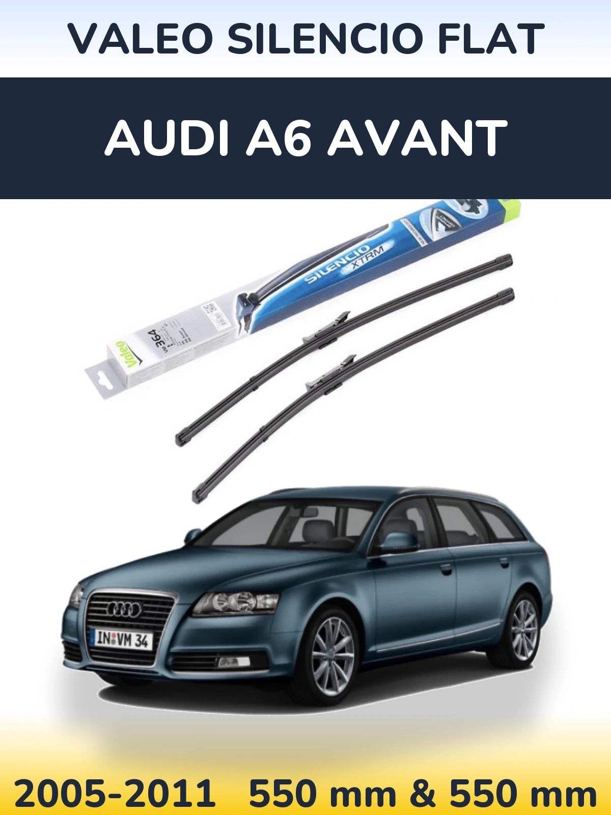 Front wiper blade set Valeo Silencio Flat 550 & 550 mm for Audi A6 Avant 2005-2011