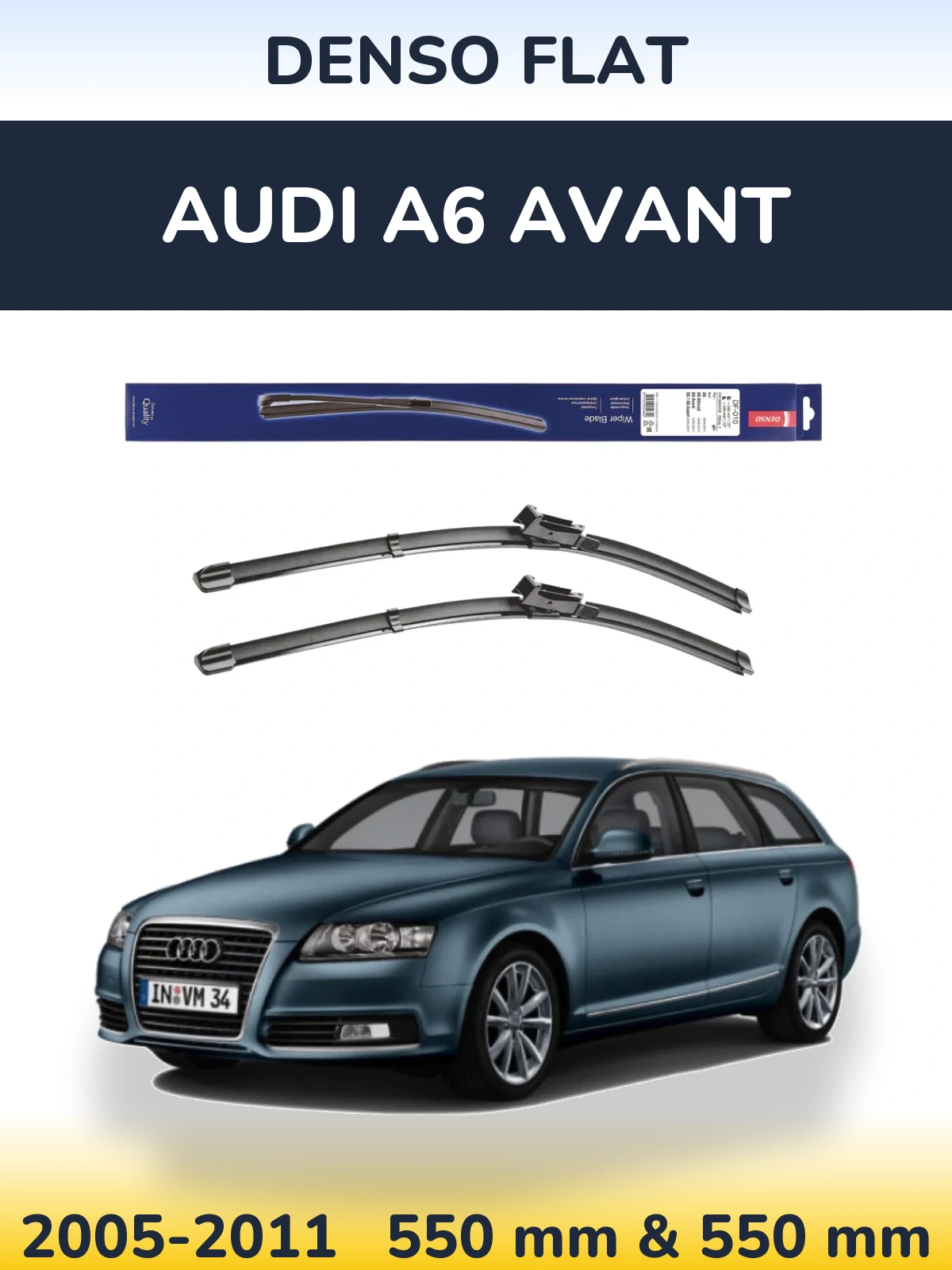 Front wiper blade set Denso Flat 550 & 550 mm for Audi A6 Avant 2005-2011