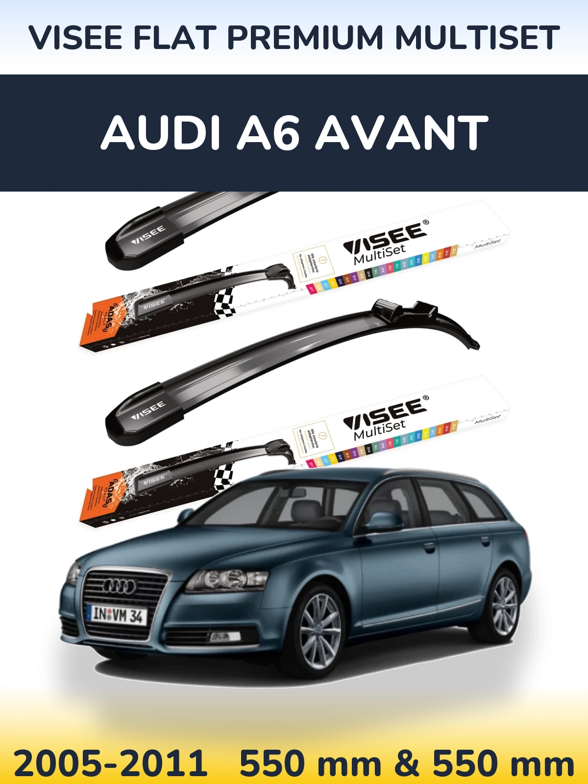 Front wiper blade set VISEE FLAT PREMIUM MultiSet 550 & 550 mm for Audi A6 Avant 2005-2011