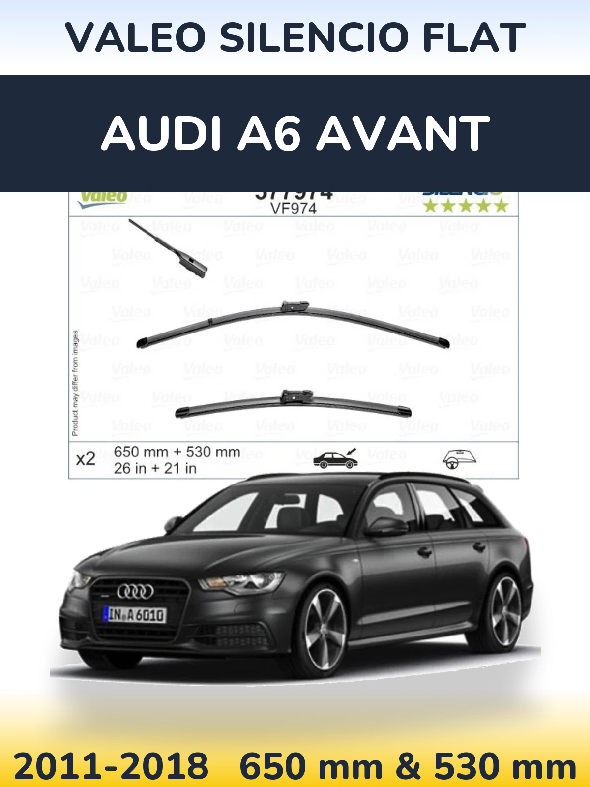 Комплект передних дворников Valeo Silencio Flat 650 & 530 мм для Audi A6 Avant 2011-2018
