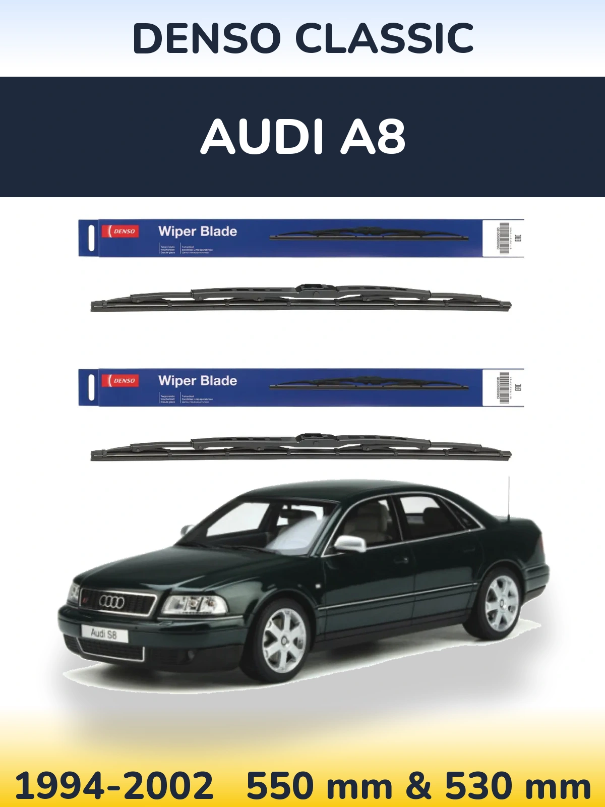 Front wiper blade set Denso Classic 550 & 530 mm for Audi A8 1994-2002