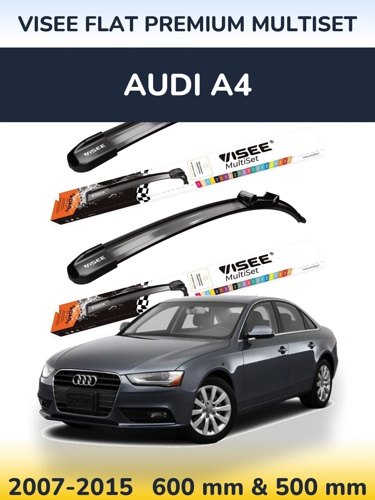 Комплект передніх щіток VISEE FLAT PREMIUM MultiSet 600 & 500 мм для Audi A4 2007-2015