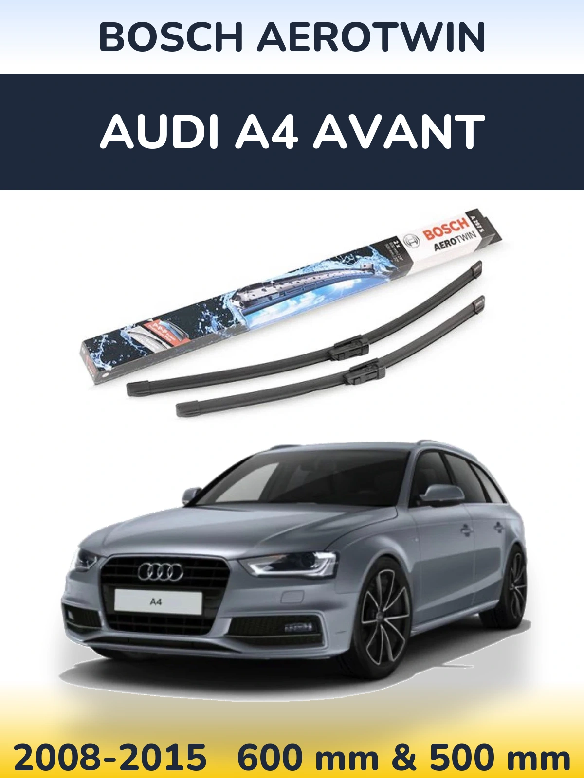 Комплект передних дворников BOSCH AeroTwin 600 & 500 мм для Audi A4 Avant 2008-2015