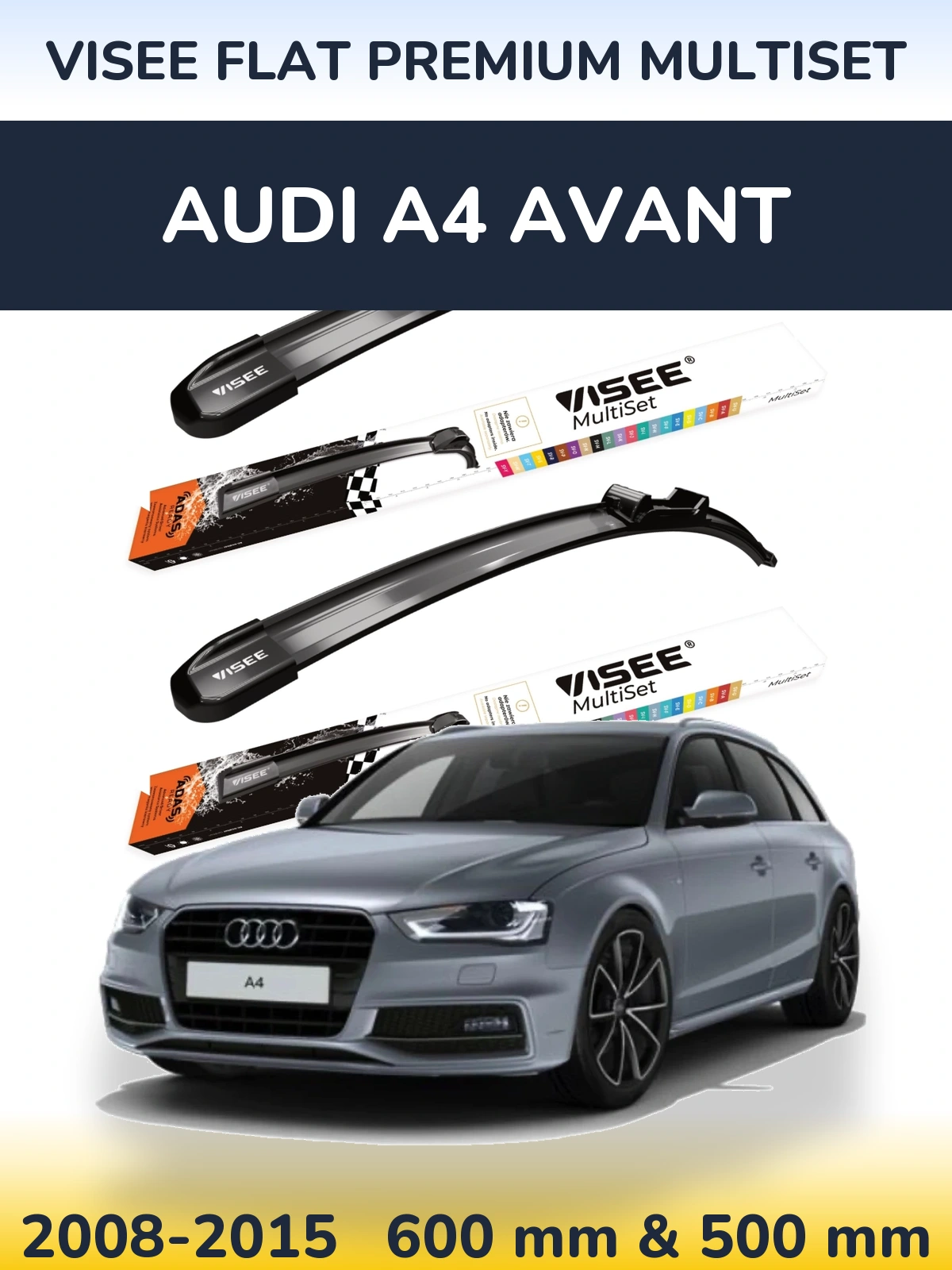 Комплект передних дворников VISEE FLAT PREMIUM MultiSet 600 & 500 мм для Audi A4 Avant 2008-2015