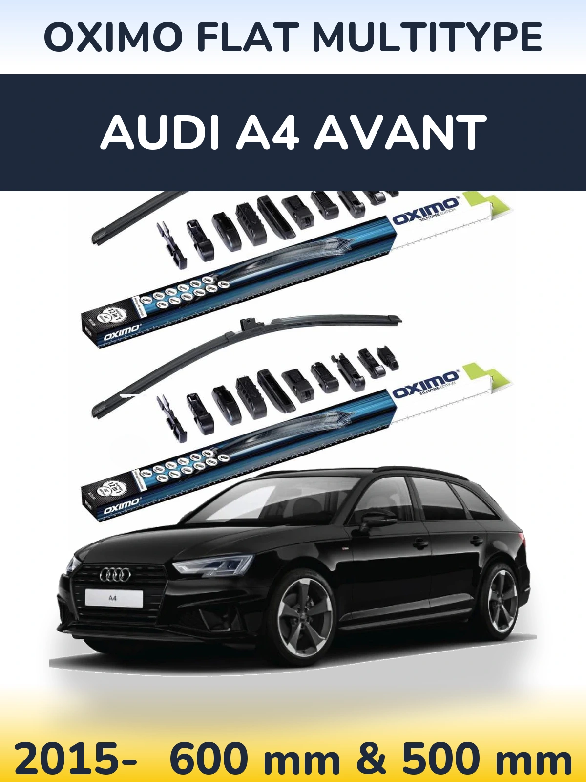 Front wiper blade set Oximo Flat MultiTypee 600 & 500 mm for Audi A4 Avant 2015-2026