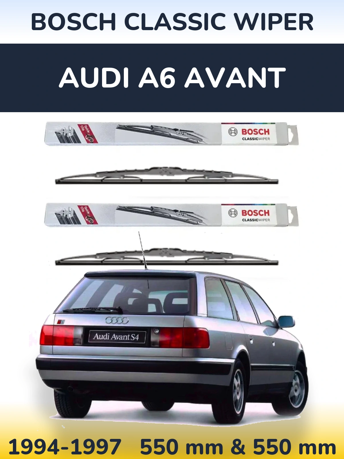 Front wiper blade set BOSCH Classic Wiper 550 & 550 mm for Audi A6 Avant 1994-1997