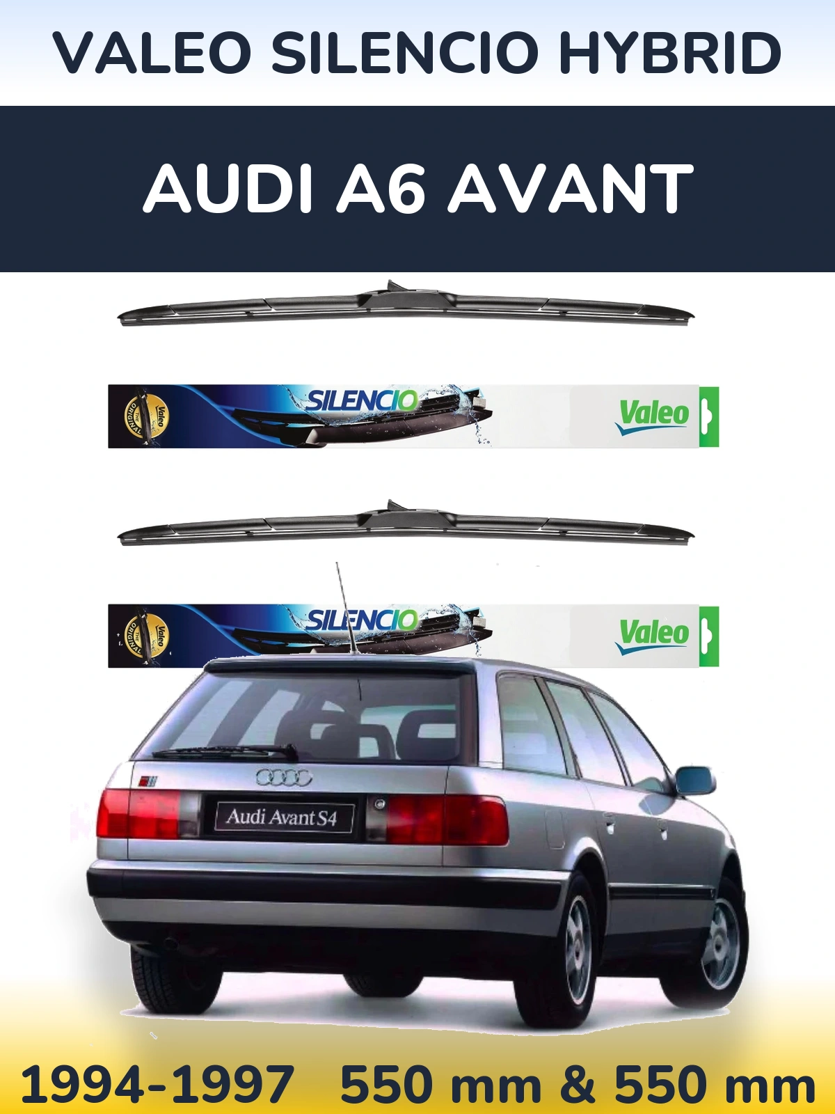 Komplet przednich wycieraczek Valeo Silencio Hybrid 550 & 550 mm do Audi A6 Avant 1994-1997