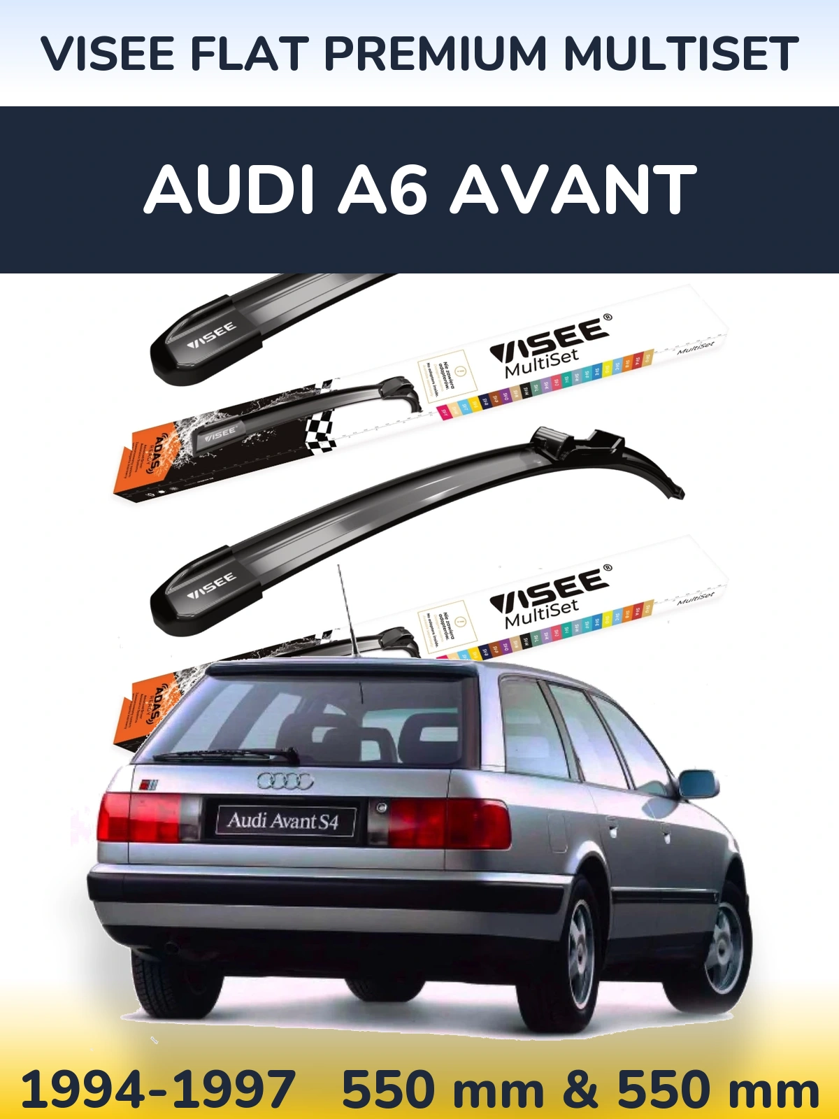 Front wiper blade set VISEE FLAT PREMIUM MultiSet 550 & 550 mm for Audi A6 Avant 1994-1997