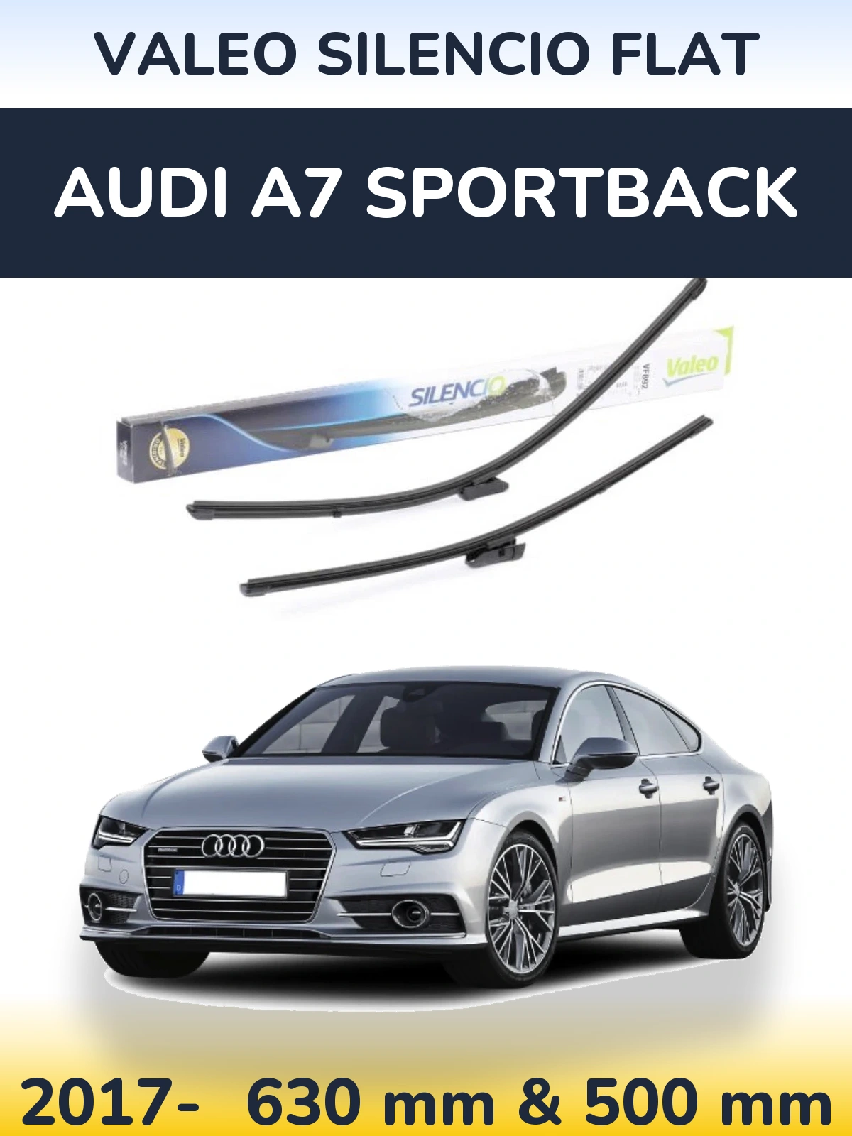 Комплект передних дворников Valeo Silencio Flat 630 & 500 мм для Audi A7 Sportback 2017-2026