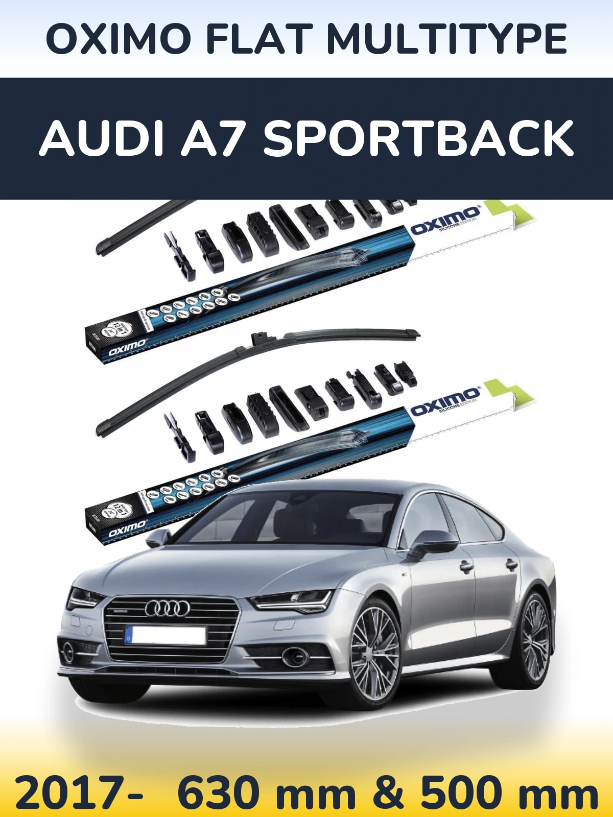 Front wiper blade set Oximo Flat MultiTypee 600 & 500 mm for Audi A7 Sportback 2017-2026