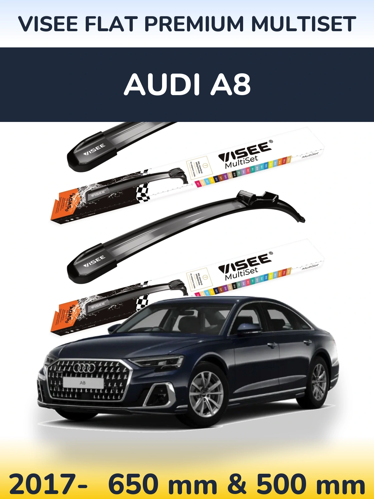 Комплект передних дворников VISEE FLAT PREMIUM MultiSet 650 & 500 мм для Audi A8 2017-2026