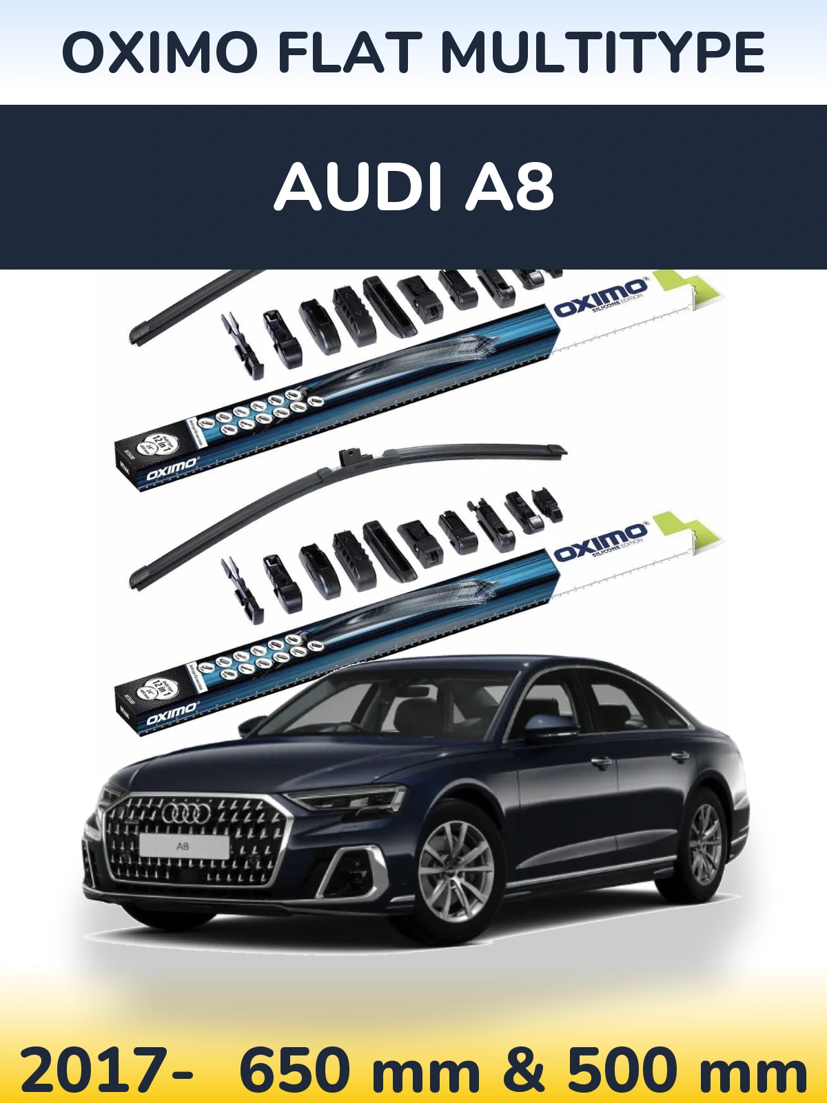 Комплект передних дворников Oximo Flat MultiТипe 650 & 500 мм для Audi A8 2017-2026