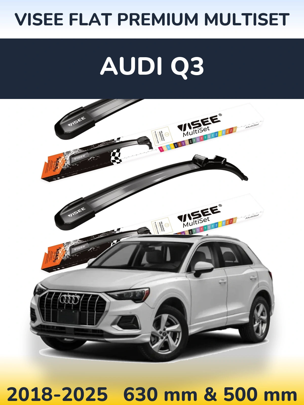 Komplet przednich wycieraczek VISEE FLAT PREMIUM MultiSet 630 & 500 mm do Audi Q3 2018-2025