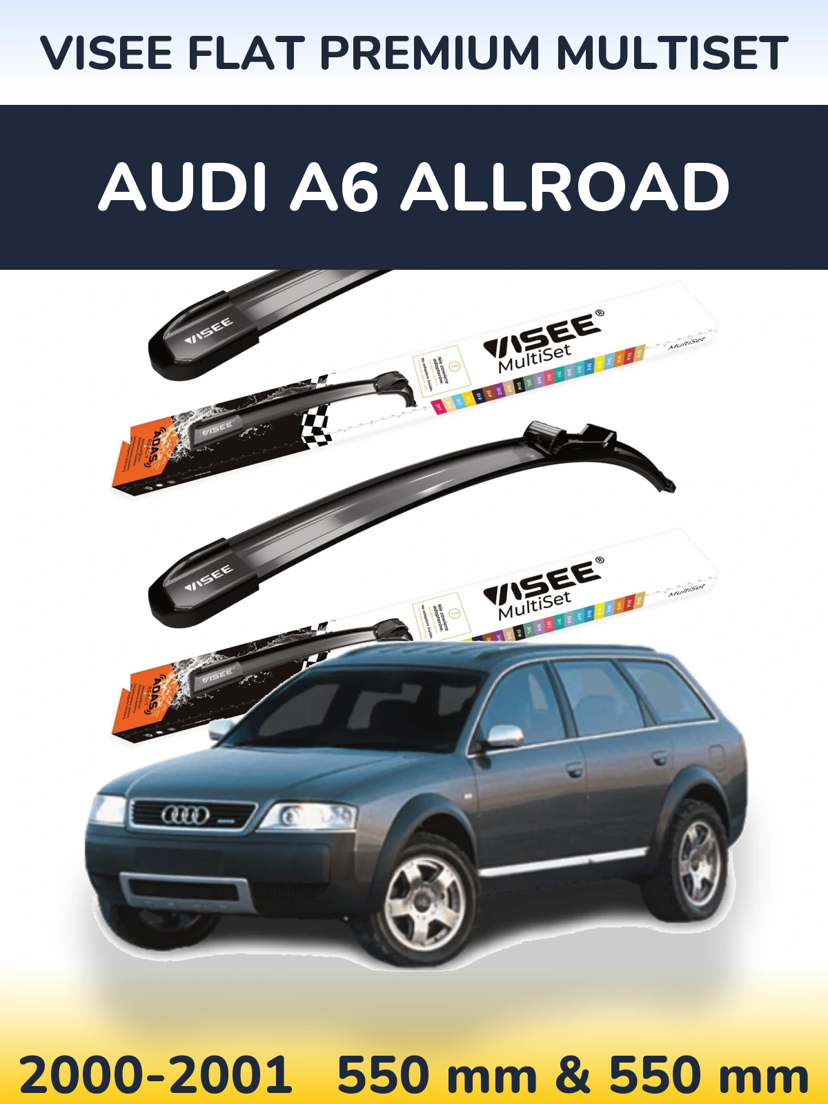 Front wiper blade set VISEE FLAT PREMIUM MultiSet 550 & 550 mm for Audi A6 Allroad 2000-2001