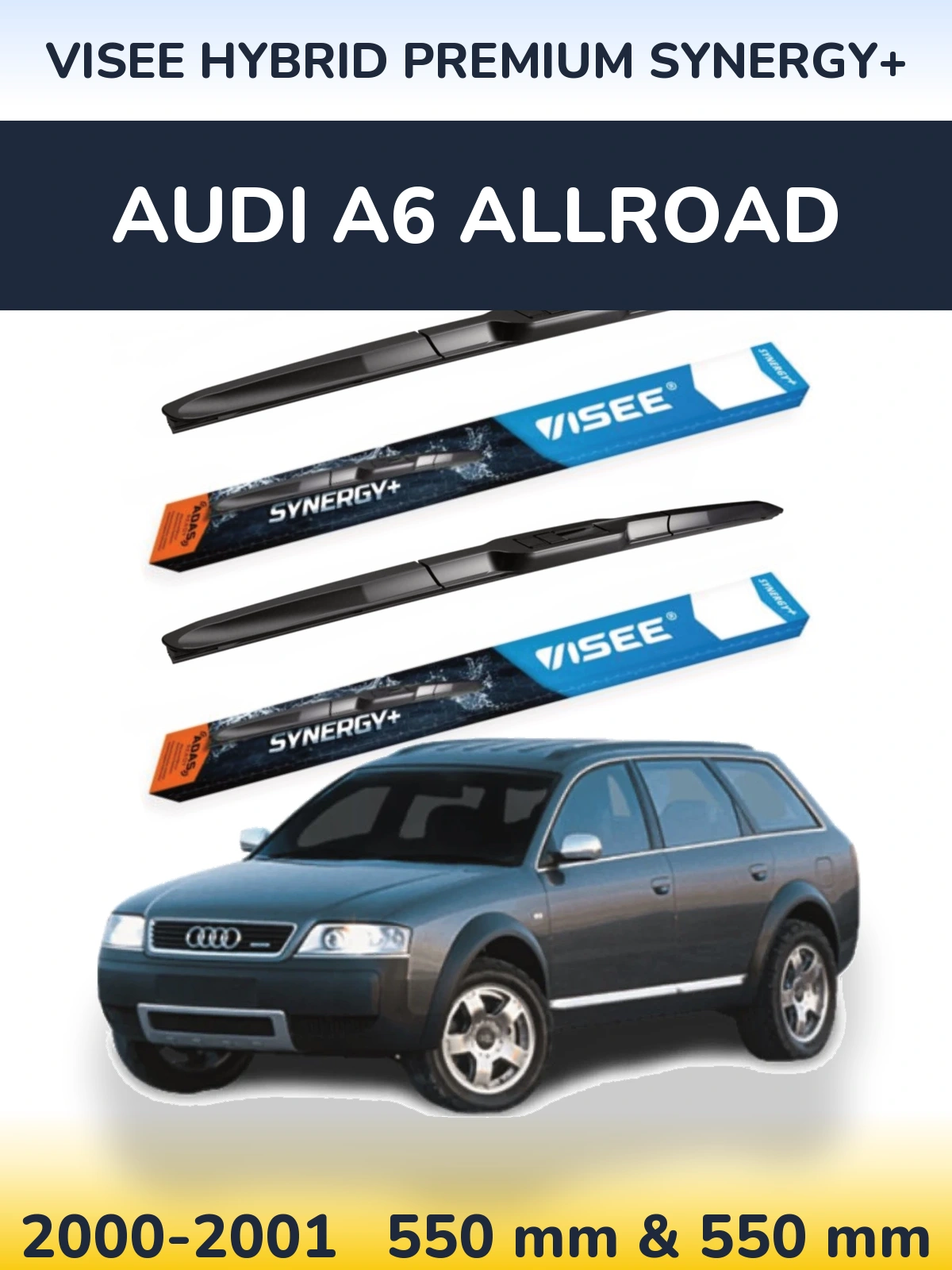 Front wiper blade set VISEE HYBRID PREMIUM SYNERGY+ 550 & 550 mm for Audi A6 Allroad 2000-2001